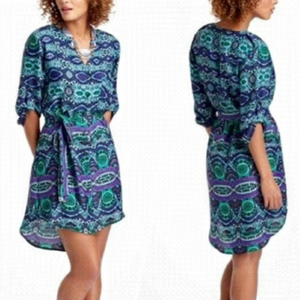ANTHROPOLOGIE MAEVE Frequencies Blue Green Shirt Dress v neck Small @Y
